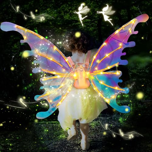 Elektrische Feenflügel, Schmetterlingsflügel mit LED Lichtern Erwachsene und Kinder, Flügel Kostüm Zubehör mit Beweglichen Feenflügeln und musikalischen, Fairy Wings Cosplay Geschenk von MeYuxg