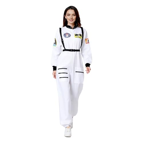 MeYuxg Astronauten Kostüm Damen Space Kostüm, Halloween Karneval Astronaut Kostüm mit tragegurt, Weltraum Kostüm Ganzkörper Kostüm für Faschingskostüme - L von MeYuxg