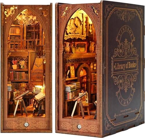 MeYuxg Book Nook Har-ry Potter Bibliothek, DIY Book Nook mit LED-Licht, 3D Creative Booknooks Har-ry Potter Puzzle aus Holz für Basteln, DIY Miniature House, Miniatur Deko Geschenke (Bibliothek) von MeYuxg