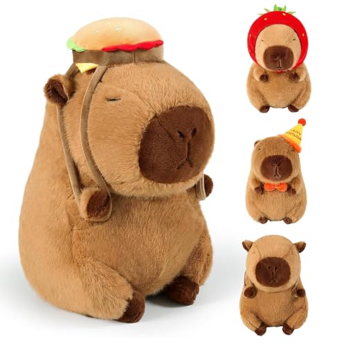 MeYuxg Capybara Kuscheltier, 22cm Capybara Plüschtier mit Hamburger, Niedliches kindliches wasserschwein Kuscheltier, Weiches und Bequemes Capybara Plüschtier, Geschenk, Home Deko(Hamburger, 22cm) von MeYuxg