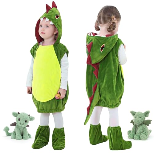 MeYuxg Dino Kostüm Kinder, Drachen Kostüm Kinder, Dinosaurier Kostüm mit Schuhüberzug, Dinokostüm Jungen Mädchen Baby, Tierkostüm Kinder für Karneval, Fasching (Grün, L) von MeYuxg