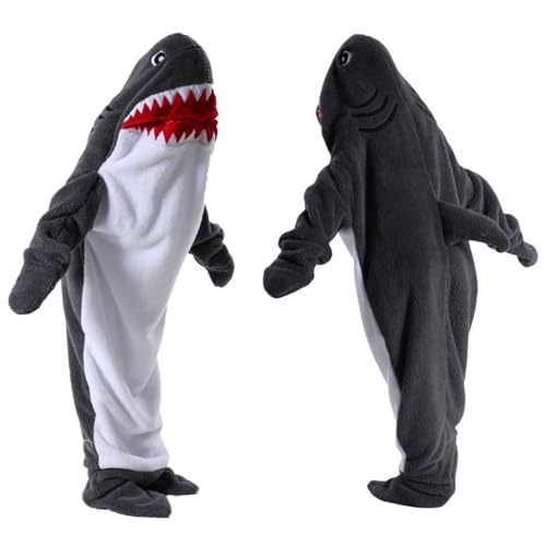 MeYuxg Hai Decke zum Anziehen, Flauschig Shark Blanket, Flanell Haifisch Decke, Shark Onesie Hai Schlafsack für Jugendliche, Erwachsene, Hai-Liebhaber, Cosplay-Shows, Dunkelgrau, 170 von MeYuxg