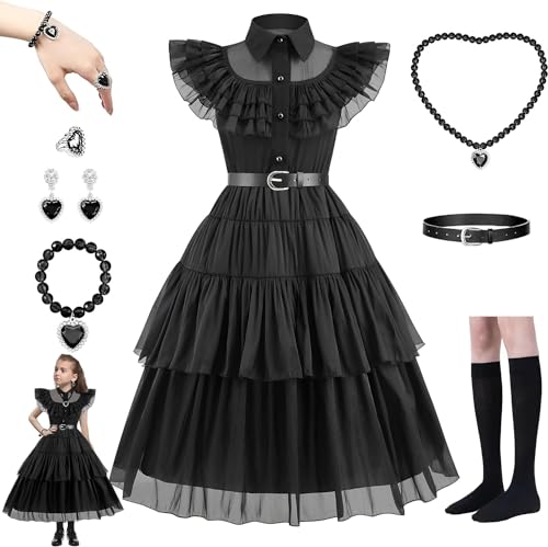 MeYuxg Mittwochskostüm für Kinder, Mädchen-Halloween-Kostüm, Mädchen-Halloween-Kostüm für Mittwoch, Addans-Kleid, Gothic-Lolita-Kleid, Mädchen, Mittwochskostüm (110) von MeYuxg