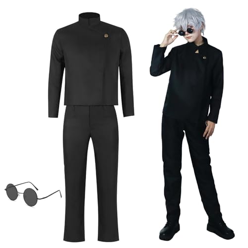 MeYuxg Satoru Gojo Cosplay Kostüm, Anime Cosplay Kostüm Gojo Satoru Schuluniform Jacke mit Brille, Karneval Kostüm Erwachsener Anime Uniform Outfits für Karneval Halloween Kostüm, Schwarz S von MeYuxg