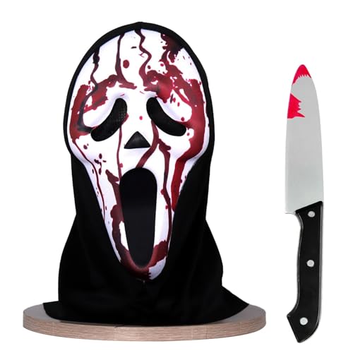 Scream Maske, Ghostface Maske, Halloween Maske Herren, Ghost Face Maske für Kinder Erwachsene, Scary Movie Kostüm Maske, für Halloween, Fasching, Karneval Cosplay (Rot) von MeYuxg