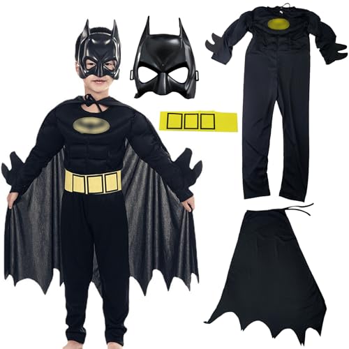 Superhelden Kostüm mit Maske und Umhang, Superhelden Kostüm für Jungen with Padded Muscles, Halloween Kostüm, Kinder Cosplay Kostüme für Karneval, Bühnenauftritte (130cm) von MeYuxg