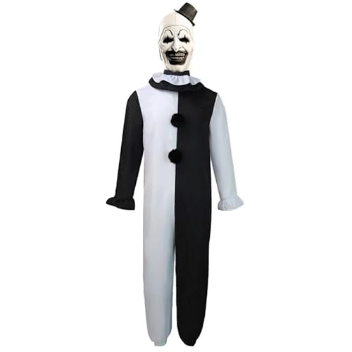 Terrifier Kostüm, Schwarz-Weißer Horror Clown Kostüm, Clown Cosplay Kostüm mit Terrifier Maske, Horror Clown Overall, Erwachsene Outfits für Halloween Karneval, L von MeYuxg