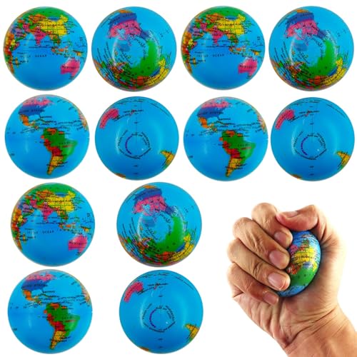 12 Stück Stressbälle, Stressball Weltkugel, Antistressball, Stressball Globus, Schaumstoffbälle, Knautschball, Fußball Stressbälle, Anti Stress Spielzeug für Kinder und Erwachsene von Meanju