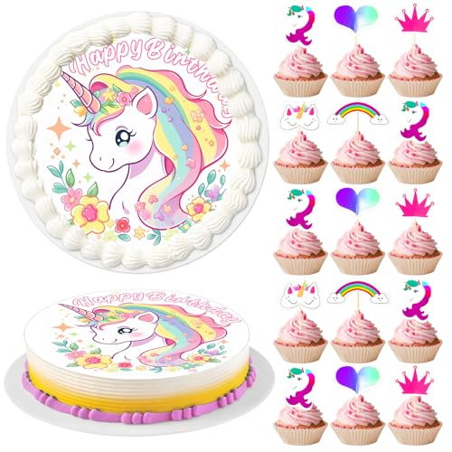 Einhorn Tortenaufleger 25 Stück, 20 cm Einhorn Tortendeko Essbar mit Unicorn Cake Topper, Einhorn Kuchendeko Essbar, Einhorn Tortenbild, Tortendeko Essbar Mädchen Einhorn Tortenaufleger 25 Stück, 20 cm Einhorn Tortendeko Essbar mit Unicorn Cake Topper, Einhorn Kuchendeko Essbar, Einhorn Tortenbild, Tortendeko Essbar Mädchen von Meanju