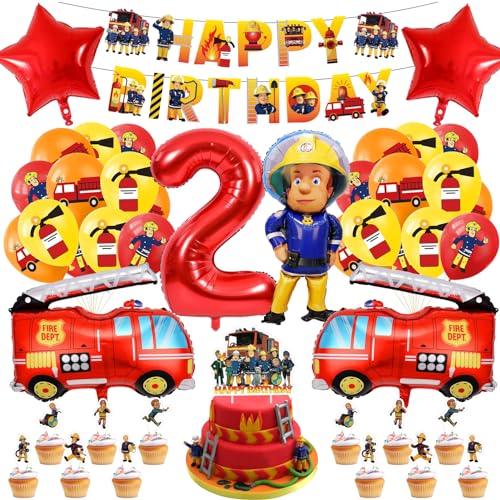 Feuerwehr Geburtstag Deko 2 Jahre 32 Stück, Feuerwehrauto 2 Geburtstag Luftballon, Kindergeburtstag Feuerwehrauto Deko, Feuerwehrmann Geburtstagsdeko, Geburtstagsdeko 2 Jahre Junge von Meanju