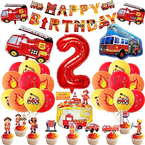 Feuerwehr Geburtstag Deko 2 Jahre 36 Stück, Feuerwehrauto 2 Geburtstag Luftballon, Kindergeburtstag Feuerwehrauto Deko, Feuerwehrmann Geburtstagsdeko, Geburtstagsdeko 2 Jahre Junge von Meanju