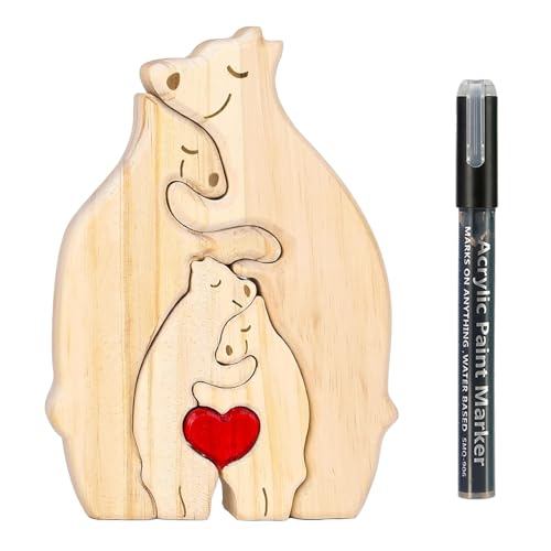 Holzkunstpuzzle der Bärenfamilie,Holz Bär Puzzle mit 4 Familiennamen,mit DIY Marker Stift,Holzpuzzles,Holz Bär Skulpturen für Familie, Mama, Papa,Geschenk für Familie,Home Tischdekoration von Meanju