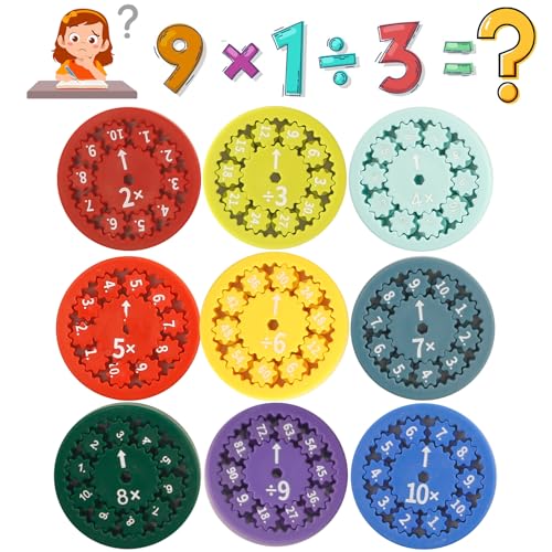 Mathe Fidgets Spinners 9 Stück, Multiplikations und Divisions, Fidget Spinner Toy, Math Facts Fidget Spinners, Anti Stress Spielzeug, Lernspielzeug Fidgetspinner für Kinder von Meanju