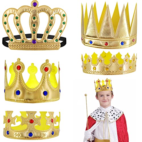 Meanju 5 Stück Krone König,Geburtstagskrone Kinder,Gold Königskrone,Krone mit Strass,Royal Crown,Requisiten König und Königin Krone Prinzessin Tiara Kostüm Zubehör für Kostüm Geburtstag Party (Gold) von Meanju