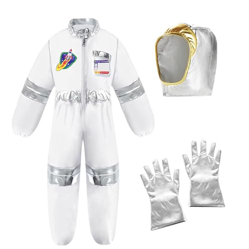 Meanju Astronaut Kostüm Jungen Mädchen,Weltraum Kostüm Kinder 3~5 Jahren,Space Kostüm mit Handschuhe für Cosplay Karneval Faschings von Meanju