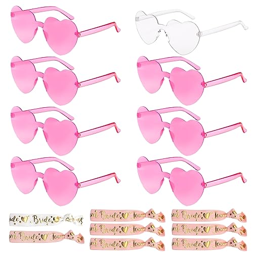 Meanju JGA Brille Team Braut Armbänder 16 Stück, JGA Armbänder Frauen, JGA Partybrillen Set, Bride Herz Brille, Herzbrille, JGA Accessoires Frauen, Junggesellenabschied Frauen (Rosa) von Meanju