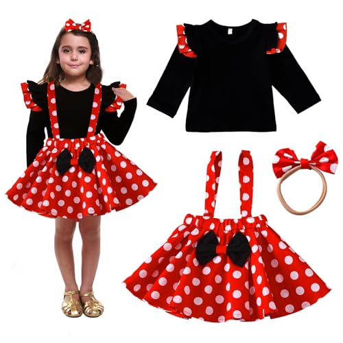 Meanju Mouse Kleinkind Kleid Kostüm Mit Mouse Ohren Haarreifen Mädchen Rote Gepunktet Tütü Prinzessin Kleid Hosenträger Rock Bekleidungsset Für Kostümparty, Fasching, Karneval Party 3-4 Jahre von Meanju