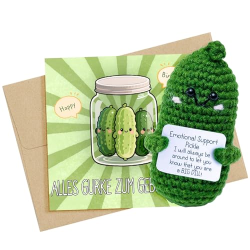 Lustiges Geburtstagsgeschenk-Set, inkl. humorvoller Alles Gurke zum Geburtstag!-Karte mit Umschlag, positiver Strickwoll-Gurkenpuppe (Pocket-Hug), Glücksbringer zum Geburtstag Lustiges Geburtstagsgeschenk-Set, inkl. humorvoller Alles Gurke zum Geburtstag!-Karte mit Umschlag, positiver Strickwoll-Gurkenpuppe (Pocket-Hug), Glücksbringer zum Geburtstag von Meanju