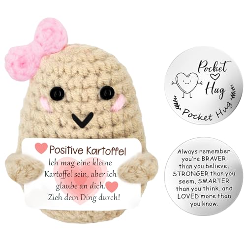 Meanju Positive Potato,Kreative Strickwolle Kartoffel Puppe,Positive Kartoffel und Kleine Umarmung Glücksbringer,Mutmacher Geschenk,Mutmacher Kartoffel Pocket Hug Geburtstagsgeschenk von Meanju