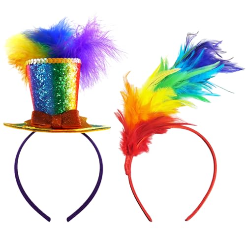 Meanju Regenbogen Haarreif,Bunt Feder Stirnband,Cosplay Haarband,Haarreifen Karneval,Regenbogen Kostüm,Feder Kopfbedeckung,Haarschmuck Damen,für Oster Hochzeit Karneval Party Cosplay von Meanju