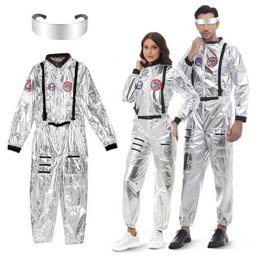 Meanju Unisex Astronaut Kostüm,Silber Weltraum Kostüm,mit Brillen,Space Kostüm Herren Damen,Astronauten Overall Erwachsene,für Cosplay Karneval Faschingskostüme (Astronaut) von Meanju