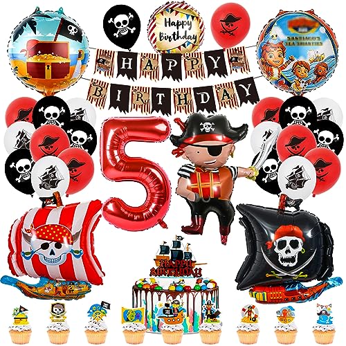 Piratenschiff Luftballons Set 36 Stück,Piraten Geburtstagsdeko 5 Jahre,Piratenschiff Ballon,Piraten Thema Folienballons,Happy Birthday Banner,Tortendeko,Kindergeburtstag Piratenparty Dekoration von Meanju