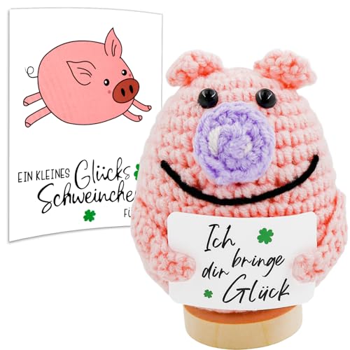 Pocket Hug Glücksschwein, Positives Kleiner Glücksbringer Prüfung, Positive Kartoffel - Ersatz, Kreative Knitted Positive Geschenke Glücksschweinchen mit Ermutigender Karte Geschenke für Frau und Mann von Meanju