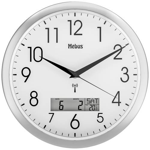 Mebus 19422 Funk Wanduhr 30cm x 3cm Silber von Mebus