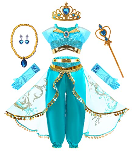 Mecamelon Arabische Prinzessin Kostüm für Mädchen, Halloween Dress Up (Blau, 8 Jahre) von Mecamelon