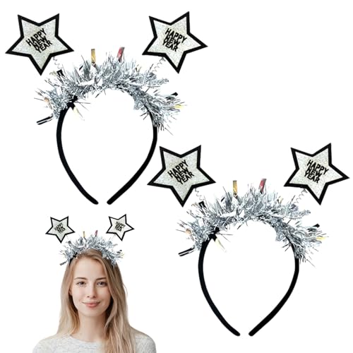 2 Stück Haarreifen, Happy New Year Haarreif, Silvester Kopfschmuck, Silvester Haarreif, Glitzer Haarreif, Silvester Deko 2024, Happy New Year Kopfschmuck für Silvester Party Haarschmuck Zubehör von Mecctuck