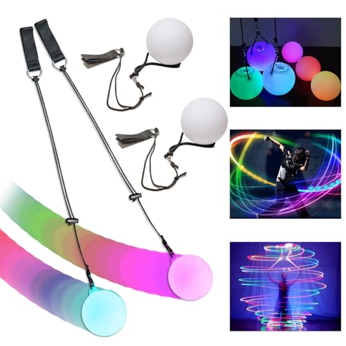 2 Stück LED Poi Bälle, LED POI Jonglierbälle Leuchtend, Poi Jonglierbälle mit Regenbogen Farben und Strobe Effekt, Zirkus Spielzeug, Spinning POI Spielzeug Set für Kinder und Erwachsene von Mecctuck