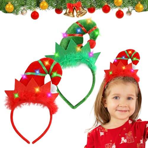 2 Stück Weihnachts Kopfschmuck,Weihnachten Stirnbänder,Haarreif mit LEDs,Leuchtende Haarreif,Weihnachtsmütze Kopfbedeckung Rentier Geweih Haarreif,Weihnachtsstirnband Rot Grün für Kinder Erwachsene von Mecctuck