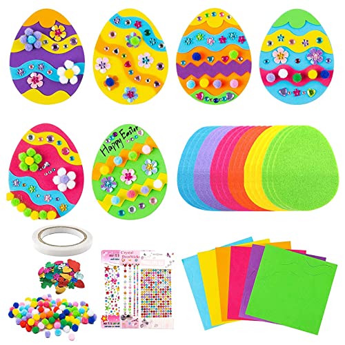 24 Stück Ostereier Craft Kit für Kinder, Ostern Kränze Bastelset für Kinder, Festlich Basteln EVA-Aufkleber und Diamant Aufkleber, Aktivitätspakete Anhänger Bastelset für Dekoration Osterparty Favor von Mecctuck