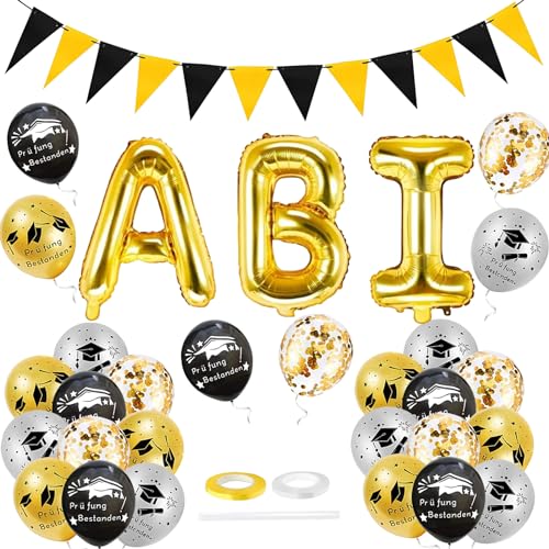 36 Stück Abschluss Deko,ABI Deko,ABI Luftballon,Prüfung Bestanden Girlande Ballons,Abschlussfeier Luftballons Graduierung Accessoire Deko Set für AbI Abitur Studium Graduierung Party Dekorationen von Mecctuck