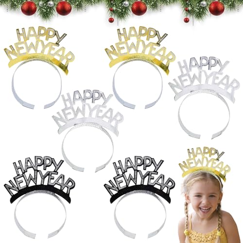 6 Stück Haarreifen Silvester, Happy New Year Haarreif, Silvester Kopfschmuck, Silvester Haarreif, Glitzer Haarreif, Silvester Deko 2025, Happy New Year Kopfschmuck für Silvester Party Haarschmuck von Mecctuck