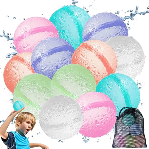 Mecctuck 12 Stück Wasserbomben, Wasserbomben Wiederverwendbar, Wasserball Kinder, Wasserbomben Luftballons, Wasserball Klein, Bunt Wasserball für Planschbecken Pool Badespielzeug Gartenspielzeug von Mecctuck