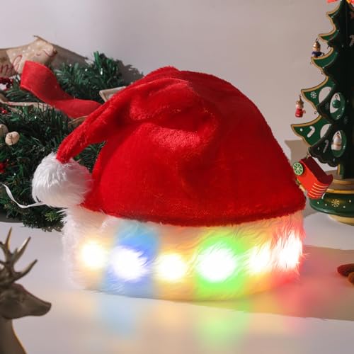 Mecctuck Weihnachtsmütze, Weihnachtsmützen, Mütze mit LED Licht, Nikolausmütze, Weihnachtsmann Mütze, Weihnachtsmütze LED Mütze, Nikolausmützen, Christmas Hat Einheitsgröße für Kinder und Erwachsene von Mecctuck