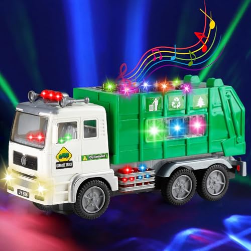 Müllauto Spielzeug, Friktionsspielzeug Kinder, Müllwagen Spielzeug mit Licht und Sound, Müllabfuhr Kinderspielzeug, LKW Müllauto Spielzeug, Geschenk Lernspielzeug für Jungen Mädchen 3 4 5 6 7 8 Jahren von Mecctuck