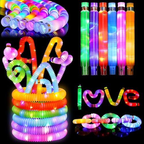 Pop Tubes, 12 Stück Pop Tubes Leuchtend, Pop It Spielzeug, LED Pop Tubes, Leuchtspielzeug Kinder, Laternenstab Led, Leuchtstäbe Kinder, Pop Tubes Leuchtend Kann Gespleißt Werden für Erwachsene Kinder von Mecctuck