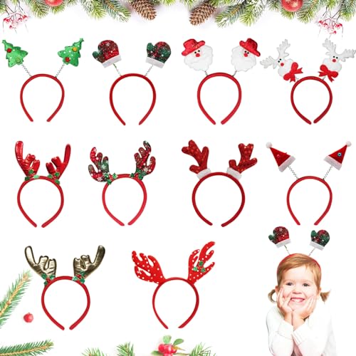 Weihnachts Haarreif, 10 Stück Weihnachts Kopfschmuck, Weihnachts Haarreifen, Rentier Haarreif Geweih Kopfschmuck, Weihnachts Haarschmuck, Weihnachts Accessoires Partyhüte für Kinder Erwachsene von Mecctuck