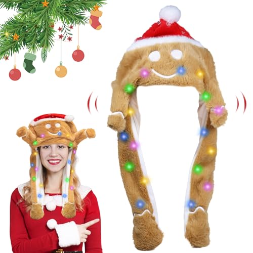 Weihnachtsmütze, Mütze mit Ohren, Weihnachtsmann Mützen, Nikolausmütze Plüsch, Mütze mit LED Lustiger Hut Kappe mit Beweglichen Ohren Kopfbedeckung, Wackelohr Mütze für Weihnachts Party Geburtstage von Mecctuck