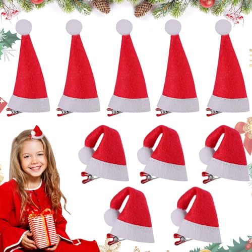 Weihnachtsmütze, Weihnachts Haarschmuck, 10 Stück Haarspangen Weihnachten, Haarspangen Mädchen, Haarschmuck Kinder, Adventskalender Füllung, Weihnachts Accessoires für Mädchen Damen Kinder von Mecctuck