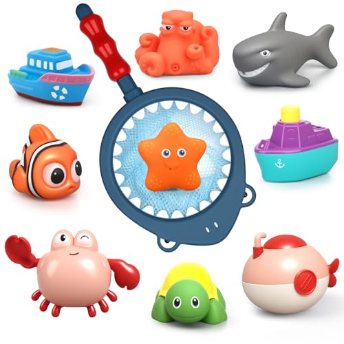 10 Stück Badespielzeug für Kinder, Wasserstrahler für die Badewanne, Aufziehspielzeug für den Swimmingpool, schwimmende Meerestiere für Jungen und Mädchen, Wasserspritzspiel mit Fischernetz 10 Stück Badespielzeug für Kinder, Wasserstrahler für die Badewanne, Aufziehspielzeug für den Swimmingpool, schwimmende Meerestiere für Jungen und Mädchen, Wasserspritzspiel mit Fischernetz von Mechaniker