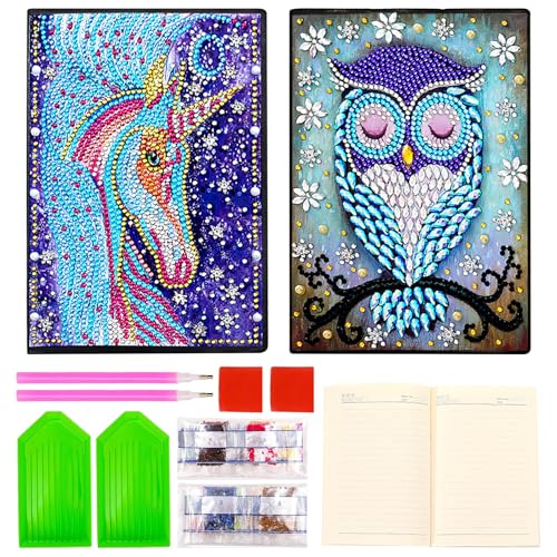 Mecmbj diamond painting kinder, bastelset kinder ab 6 jahre, 2 Stück Diamond Painting A5 Notizbuch, Geschenk Mädchen 6-12 Jahre, basteln mädchen 8 jahre, Mandala Notizbuch für Schule, Büro (Blau) von Mecmbj