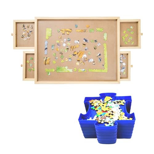 Mediashop Puzzletisch bis zu 500 Teile + 6er Set Puzzle-Sortierer - mit 4 ausziehbaren Schubladen - tragbares Puzzle Brett aus Holz - einfach verstaubau - von Mediashop