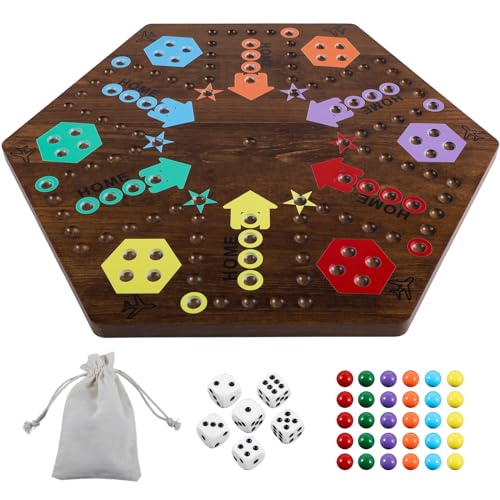 Medikaison Großes 50,8 cm Wahoo Marmor-Brettspiel, 4 und 6 Spieler, 2-seitig, bemalt, dickes Holz, Verschlimmerung, Würfelspiel für Familie, Freunde, Party-Spielabende von Medikaison