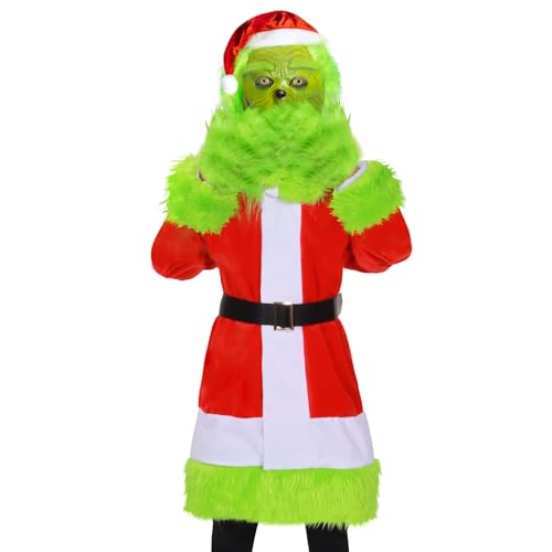 Grünes, pelziges Monsterkostüm für Kinder, 5-teilig, mit Maske, Handschuhen, pelzig, mehr für Weihnachtskostüme für Kinder (Groß) von Meekio