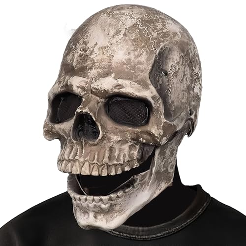 Halloween Schädel Maske mit beweglichem Kiefer Gruseliger Vollkopf Schädel Maske Realistische Halloween Gothic Gruselige Schädel Kopfschmuck von Meekio