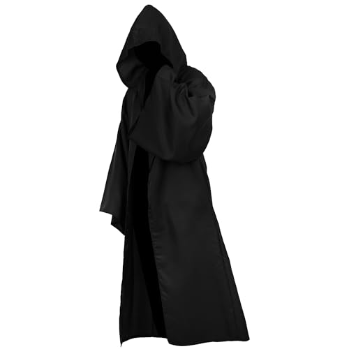 Medieval Black Hooded Robe Renaissance Costume For Adults Monk Costume Priest Robe Fancy Halloween Dress (Black-L) von Meekio