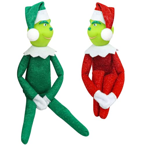 Meekio Christmas Plush Doll on The Shelf 12" Stuffed Plush Toy Green Monster Doll Christmas Decoration (Green) (2pcs(red+Green)) von Meekio